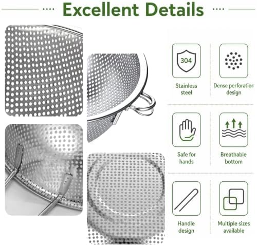 Stainless Steel Colander, Strainer with Handle Fine Mesh Strainer Large Metal Colander for Kitchen, Pasta, Spaghetti, Vegetables & Fruits, Diameter 8.86 Inch Silver