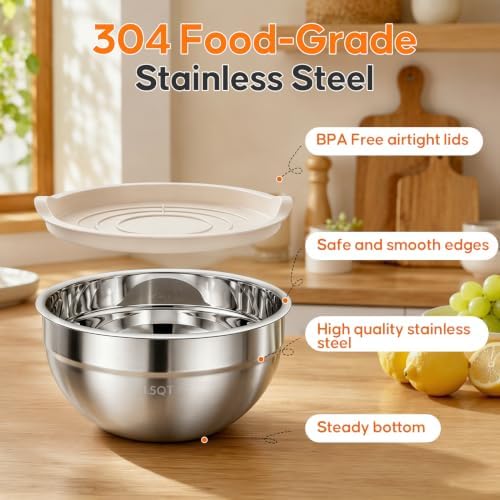 Stainless Steel Mixing Bowls with Lids Set, 4 Pack Cooking Bowls
