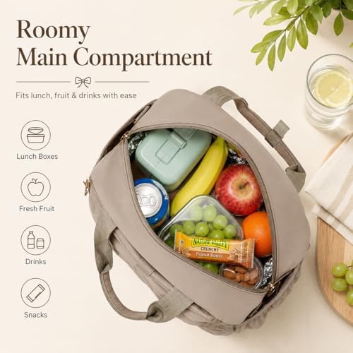 Bluboon Lunch Box for Women Cute Lunch Bag Reusable Insulated Lunch Bags Large Capacity Lunchbox Cooler for Work Picnic or Travel Gifts (Camel Large Bow, 10 x 7.5 x 8 inches)