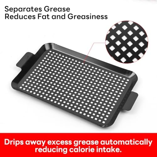 Grill topper: Set Of 2 Outdoor Grill Pans - Grill Trays with Hole Nonstick - BBQ Grilling Baskets for Outdoor Camping, Suitable for Vegetable Meat (2pcs)