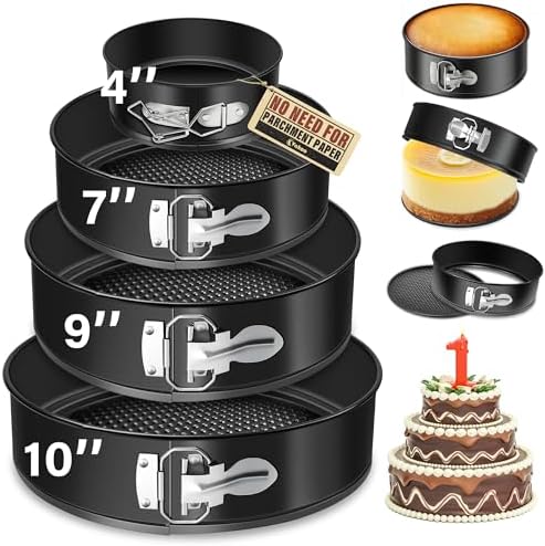 Vakoo Springform Pan Set, Removable Bottom for Easy Release, 4/7/9/10 Inch