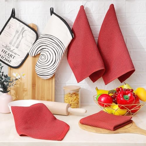 Homaxy 100% Cotton Waffle Weave Kitchen Dish Cloths 12-Pack, Brick Red