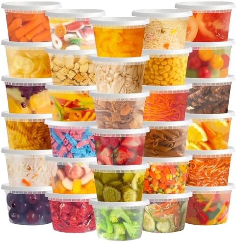 TashiBox Plastic Deli Containers with Lids - Food Storage Container's-Clear Airtight Meal Prep Container's,BPA Free,Stackable,Leakproof,Microwave and Freezer Safe,16 oz-50 Containers&Lids (Pack of 6)