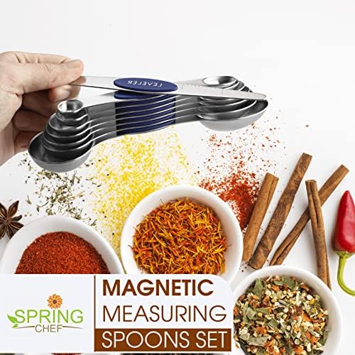 Spring Chef 8 Magnetic Measuring Spoons Set for Baking & Cooking, Sapphire