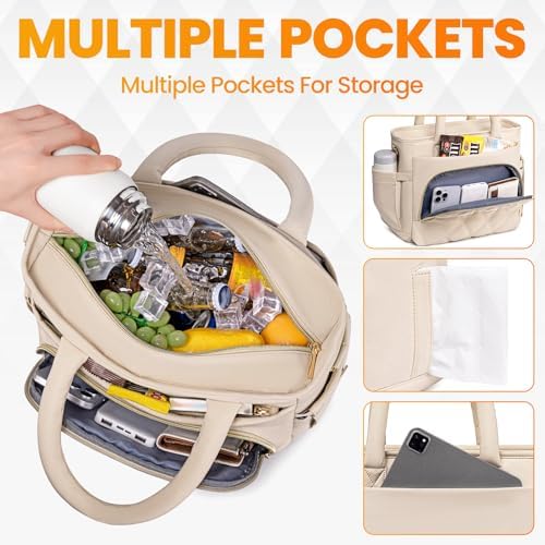 Artelaris Lunch Bag Women, Adult Insulated Lunch Box, Leakproof Lunch Cooler Bag, Reusable Large Lunch Cooler for Work, Picnic, Travel (Beige)