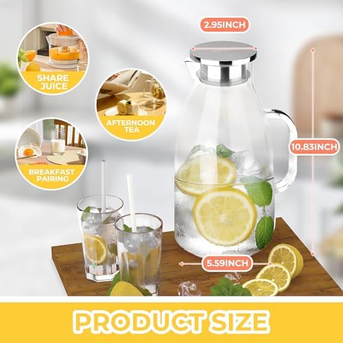 SUSTEAS 3 Liter 101 oz Glass Pitcher with Lid and Spout, Handmade Pitcher