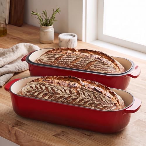 EDGING CASTING Enameled Cast Iron Loaf Pan with Lid, Bread pan, Dutch Oven Bread pan for Homemade Sourdough Bread Baking, 12.5x5.5 inch, 5qt, Red