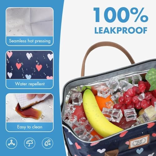 Lekesky Insulated Lunch Bag Portable Lunch Bag for Work-15L, Hearts Print