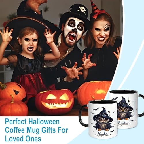 Hyturtle Personalized Halloween Owl Mug - Owl Gift For Women Lover - Wild Animal Lover Gift For Her - Spooky Season Decor For Fall Season Halloween - Custom Name Coffee Cup Ceramic Mug 11 oz 15 oz