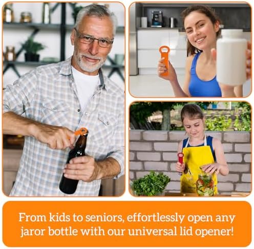2 PACK Jar Opener, Easy Grip Jar Opener Gripper, Jar Key for Seniors, Arthritis, Carpal Tunnel Sufferers, Durable Plastic Jar Lid Opener（Orange/Rose Red）