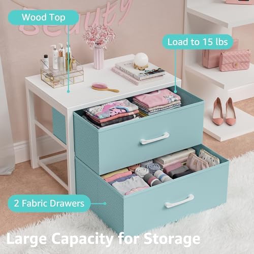 BOLUO Stackable Storage Drawers Closet Organizers and Storage Fabric Blue 2 Drawer Dresser for Bedroom 2 Packs Modern
