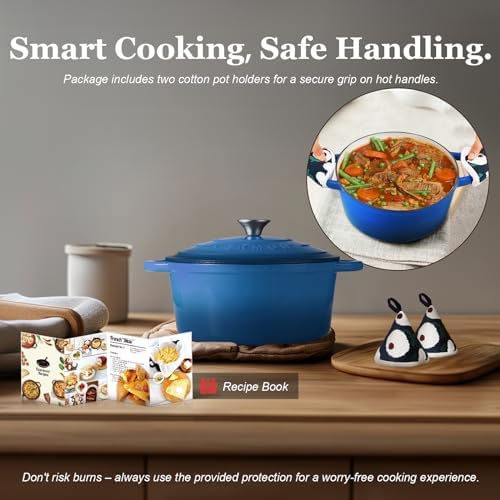 Overmont Enameled Cast Iron Dutch Oven - 7QT Pot with Lid Cookbook