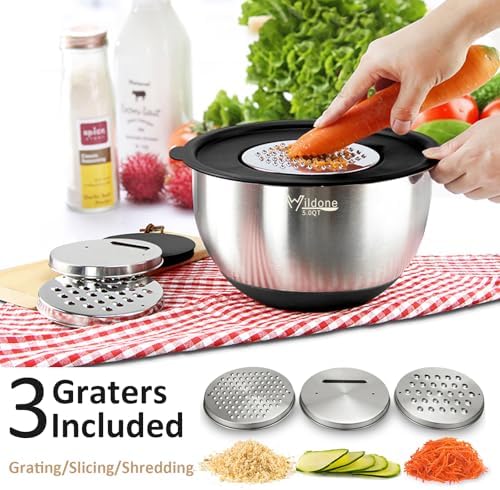 Wildone Mixing Bowls with Airtight Lids, Stainless Steel Nesting Bowls Set