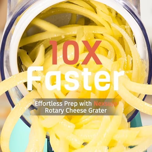 Cheese Grater Hand Crank, Rotary Cheese Shredder with 3 Interchangeable Blades for Coarse, Fine Shredding and Slicing, Strong Suction Base for Pizza, Pasta, Salad, Vegetables, Nuts, Chocolate