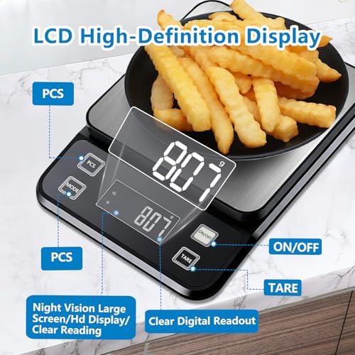 IPX7 Waterproof Food Scale 0.01oz/0.1g Precision Kitchen Scale Precisely Measures Grams and Ounces11lb/10kg Stainless Steel Digital Food Scales for Kitchen Gram Scale for Cooking, Baking