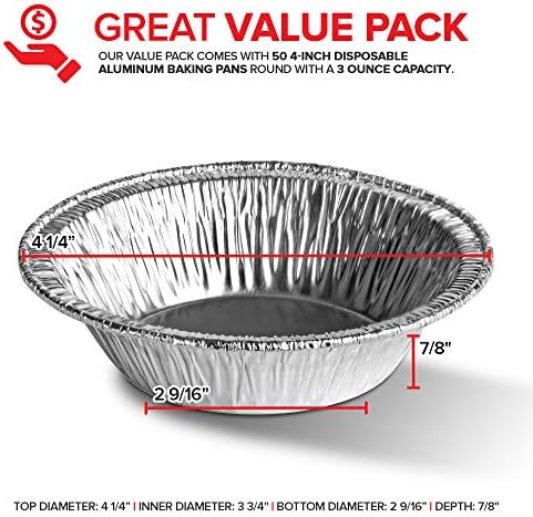 Stock Your Home 4 Inch Mini Aluminum Foil Pans (50 Count) – Disposable Small Tins for Baking Tiny Treats, Fruit Tarts, Quiche, and Mince Pies