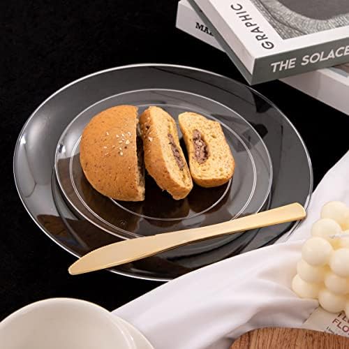 PULOTE 100Pieces Clear Plastic Plates - Premium Heavyweight Plastic Clear Disposable for Wedding&Party Include 50 Dinner & 50 Dessert/Salad Plates