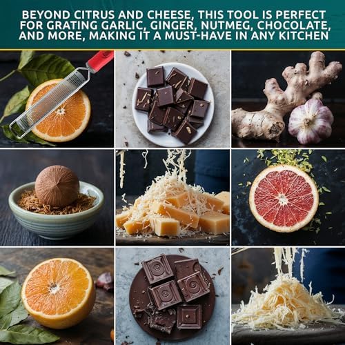Lemon Zester & Parmesan Cheese Grater - Premium Citrus Zester Graters For kitchen W Stainless Steel, For Chocolate, Garlic, Ginger, Nutmeg, Fruits, Vegetables - Bonus Cleaning Brush & Glove