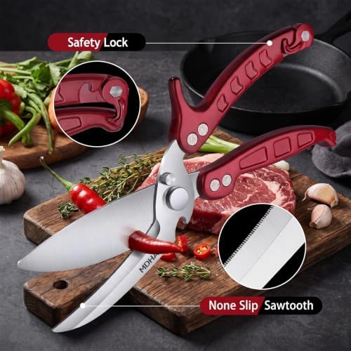 Heavy Duty Poultry Shears - Food Kitchen Scissors for Chicken and Meat Cutting - Dishwasher Safe Kitchen Shears with Anti-Slip Handle & Safety Lock