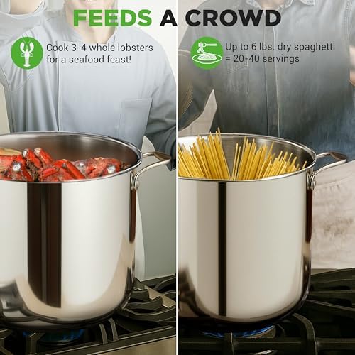 NutriChef 19 Qt Stock Pot with Lid | Stainless Steel Induction Cookware