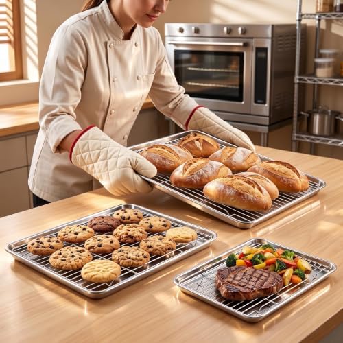Homikit Baking Sheet with Wire Rack Set (3 Pans + 3 Racks), 16/12/9 Inches