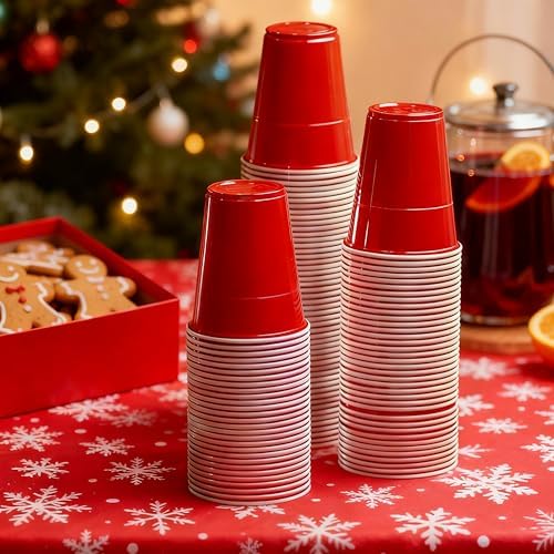 Disposable Plastic Party Cups, Red, 12oz, 100 Count, Party Cups for Large Gatherings, Picnics, BBQ, Birthdays and More