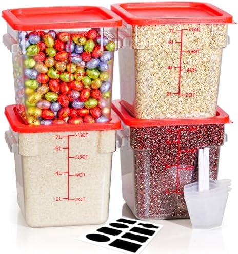 8QT 4PCS NSF Commercial Clear Food Storage Containers with Lids(RED)