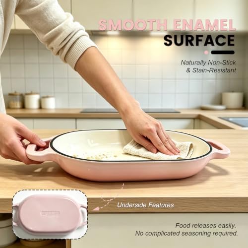 Oval Cast Iron Dutch Oven, Sourdough Bread Baking Pan with Lid, Pink