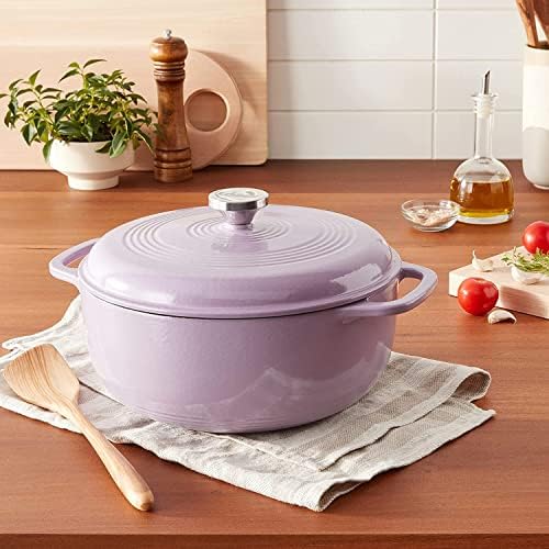 Lodge 7.5 Quart Enameled Cast Iron Oval Dutch Oven with Lid – Dual Handles – Oven Safe up to 500° F or on Stovetop - Use to Marinate, Cook, Bake, Refrigerate and Serve – Lilac