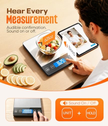 Food Scale 33 lb Capacity, Rechargeable Kitchen Scale with 7 Units