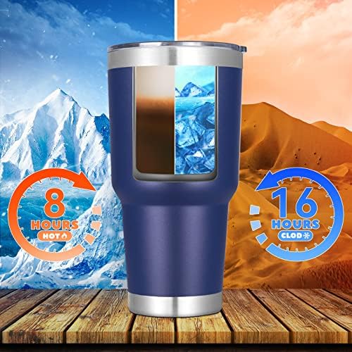 DOMICARE 30 oz Tumbler with Lid and Straw, Stainless Steel Tumblers Bulk, Insulated Vacuum Double Wall Travel Coffee Mug, Durable Powder Coated Tumbler Cups (Navy, 4)