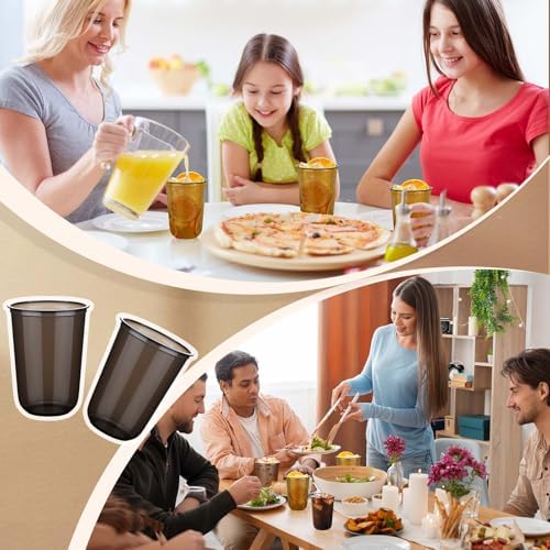 KesaPlan 100 Pcs 16oz Plastic Black Cups, Disposable Wine Cocktail Glasses