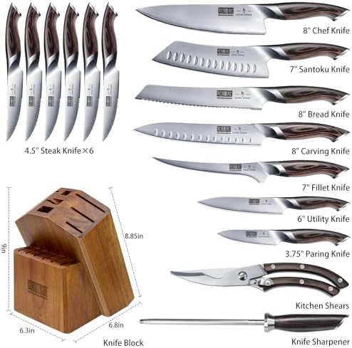 HOSHANHO 16PCS Knife Set, Ultra Sharp Japanese Kitchen Knife Set with Block