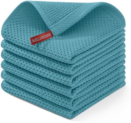Homaxy 100% Cotton Waffle Weave Kitchen Dish Cloths 6-Pack, Lake Blue