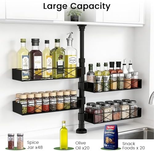 MIXOO Spice Rack Organizer Tension Pole, 4-Tier Adjustable Spice Organizer