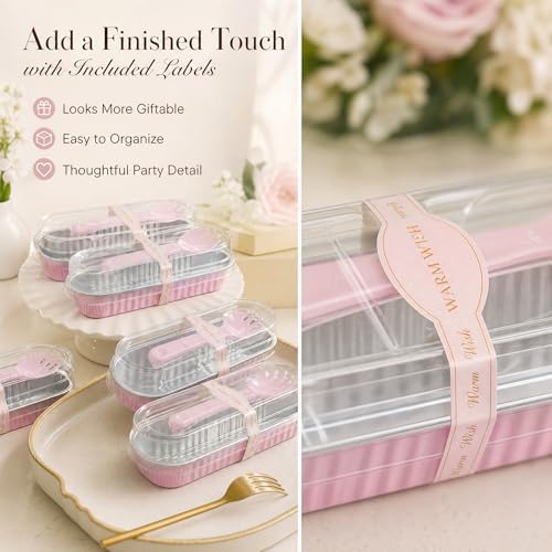 50 Pack Pink 6.8oz Mini Cake Pans with Lids, Spoons & Stickers