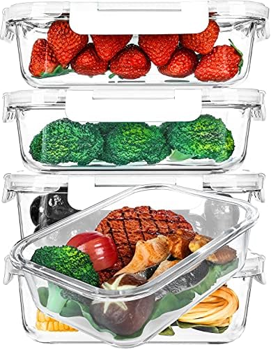 M MCIRCO 5 Pack 36 oz Glass Food Storage Containers with Lids, White