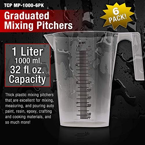 TCP Global 1 Liter (1000ml) Plastic Graduated Measuring and Mixing Pitcher