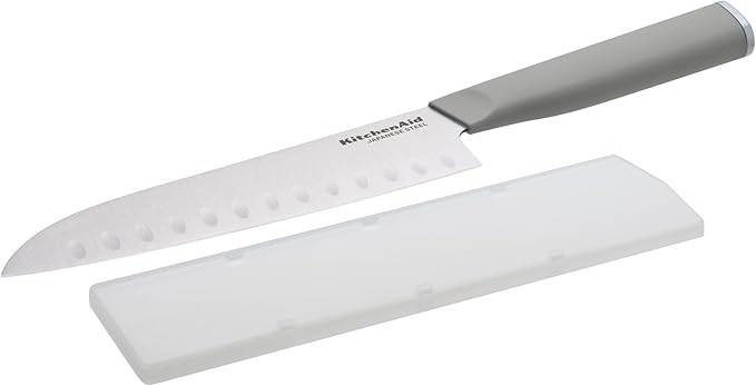 KitchenAid Classic Chef Knife with Custom-Fit Blade Cover, Sharp Kitchen Knife, High-Carbon Japanese Stainless Steel Blade, 8 Inch, Gray