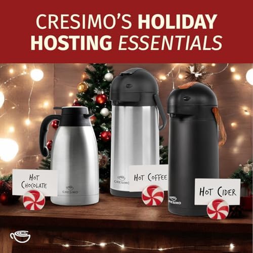 Cresimo 68 Oz Stainless Steel Black Thermal Coffee Carafe/Double Walled Vacuum Flask / 12 Hour Heat Retention / 2 Liter Tea, Water, and Coffee Dispenser