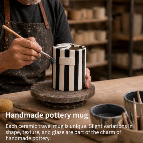 Ceramic Coffee Mug with Half Lid, 12oz To Go Coffee Mug