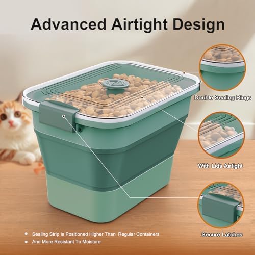 Dog Food Storage Container, 15-23 Lbs Collapsible Dog Food Container with Transparent Airtight Lid, Wheels and Scoop, Travel Pet Food Storage Container for Cat, Dog and Bird, Keep Dry Food Fresh