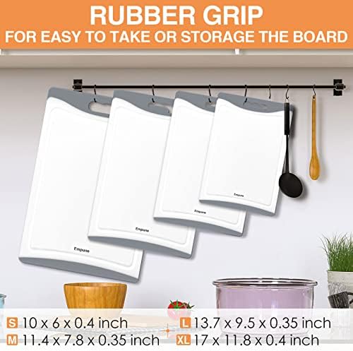 Empune BPA-Free Plastic Cutting Board for Kitchen with Juice Grooves, Extra Large Dishwasher Safe Cutting Boards Set of 4 with Handles, Thick Non-Slip Chopping Board for Meat, Fruit and Chicken, Grey