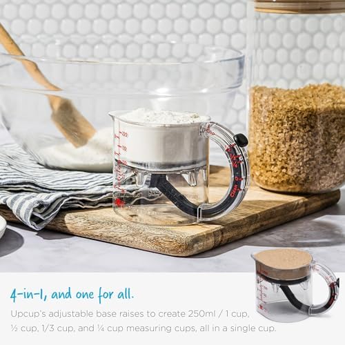 Dreamfarm Upcup All-in-1 Adjustable Measuring Cup, Metric & Imperial Measurements up to 1 Cup - Black/Clear