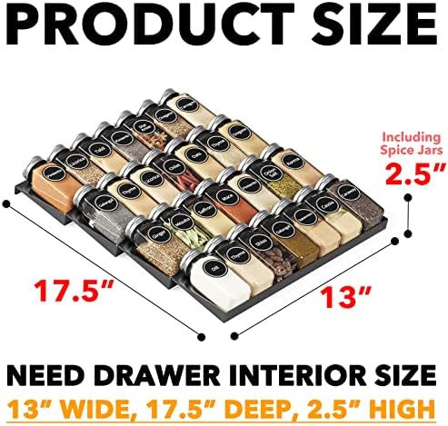 SpaceAid Spice Drawer Organizer with 28 Spice Jars, 386 Spice Labels, 4 Tier Seasoning Rack Tray Insert for Kitchen Drawers, 13" Wide x 17.5" Deep (Pack of 2)