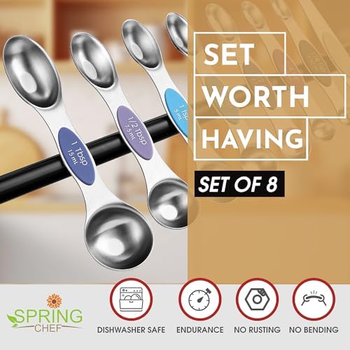 Spring Chef Stainless Steel 8 Magnetic Measuring Spoons Set, Winter Frost