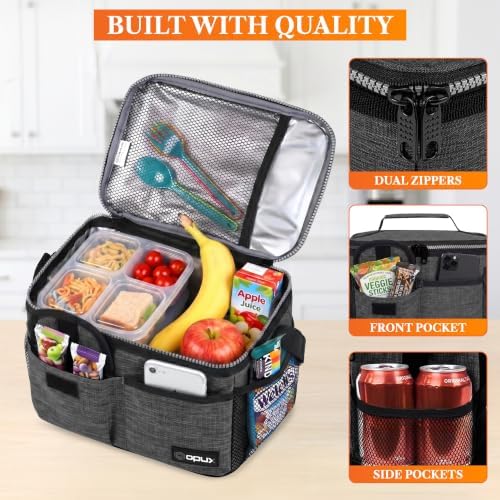 opux Insulated Lunch Box Adult, 14 Can Leakproof Cooler Bag Kid, Charcoal