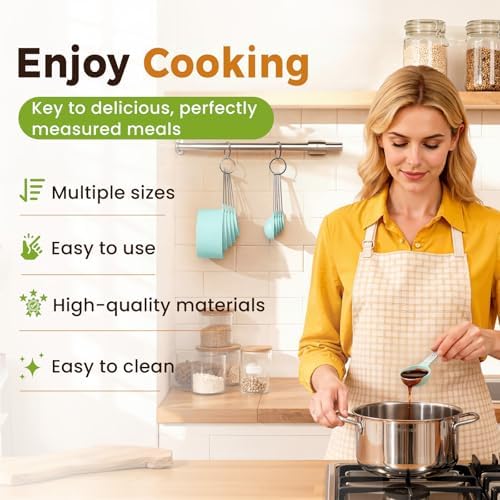16PCS Measuring Cups and Spoons Set, Measuring Spoon Set with Metric and US Measurements, Fits for Measuring Dry and Liquid (Green)