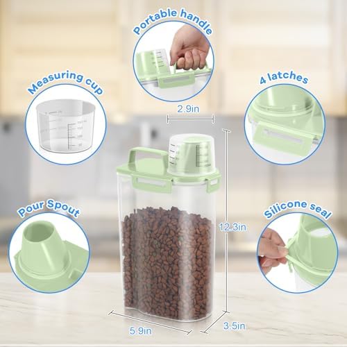 TBMax Small Dog Cat Food Storage Containers 2 Pack, Travel-Friendly Pet Food Container with Spout & Measuring Cup, Kid-Friendly Pet Feeding Dispenser, Portable Dog Treat Bird Seed Container