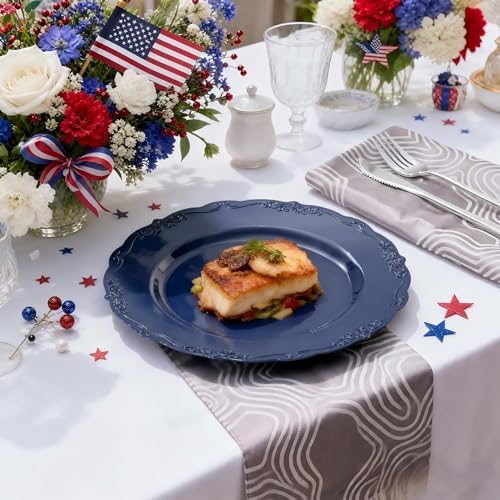 Tinybee 60PCS Blue Plastic Plates - Heavy Duty Blue Disposable Plates
